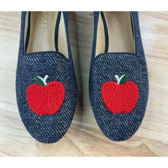 Talbots Ryan Apple Appilique Denim Teacher Loafer Flats Shoes Women's Size 8M