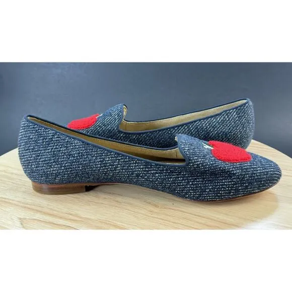 Talbots Ryan Apple Appilique Denim Teacher Loafer Flats Shoes Women's Size 8M