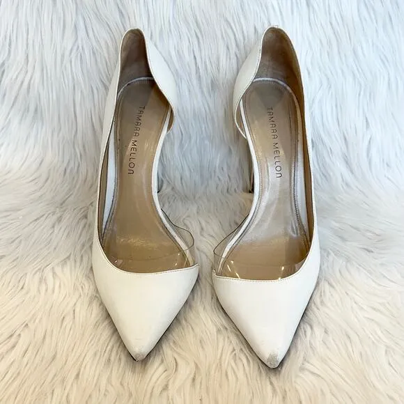 Tamara Mellon Siren Pumps D’Orsay Nappa Leather Pointed Toe Stiletto Heels White