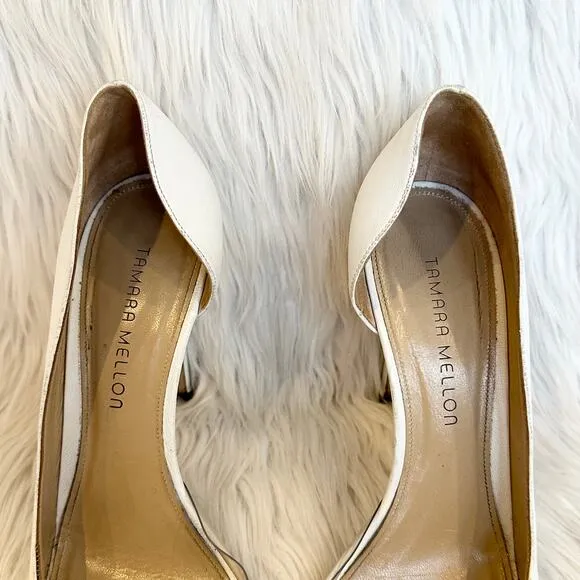 Tamara Mellon Siren Pumps D’Orsay Nappa Leather Pointed Toe Stiletto Heels White