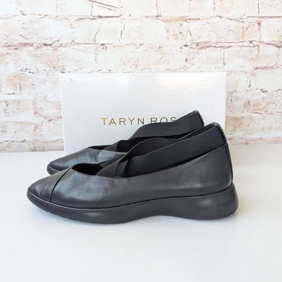 Taryn Rose Danielle Soft  Leather lack Flats with Crossover Detail