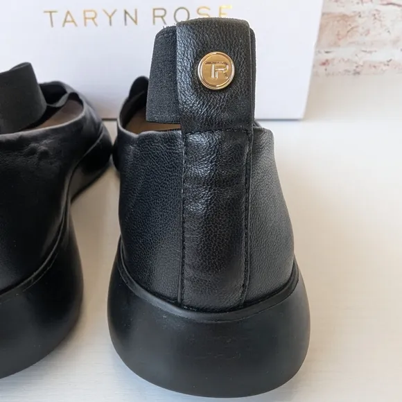 Taryn Rose Danielle Soft  Leather lack Flats with Crossover Detail