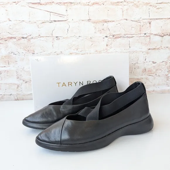 Taryn Rose Danielle Soft  Leather lack Flats with Crossover Detail