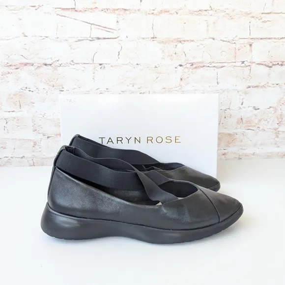 Taryn Rose Danielle Soft  Leather lack Flats with Crossover Detail