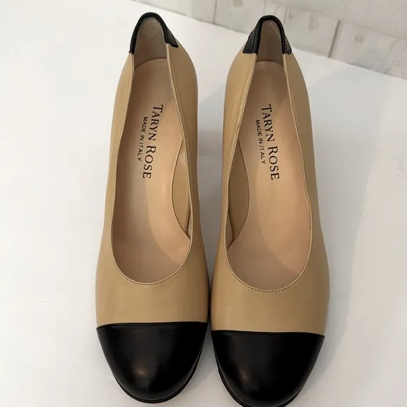 Tayrn Rose Size U.S. 8.5 Elegant Two-Tone Leather Spectator Pumps Made in Italy