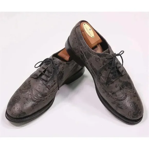 Ted Baker Brown/Black Paisley Wingtip Oxford Leather Dress Shoes Men's 8.5