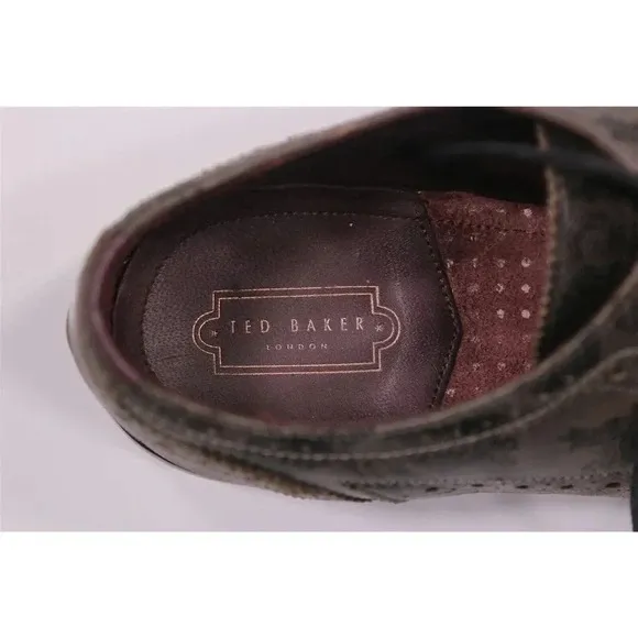 Ted Baker Brown/Black Paisley Wingtip Oxford Leather Dress Shoes Men's 8.5