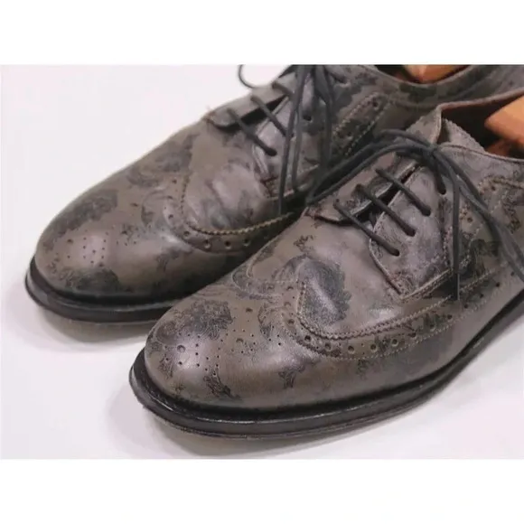 Ted Baker Brown/Black Paisley Wingtip Oxford Leather Dress Shoes Men's 8.5