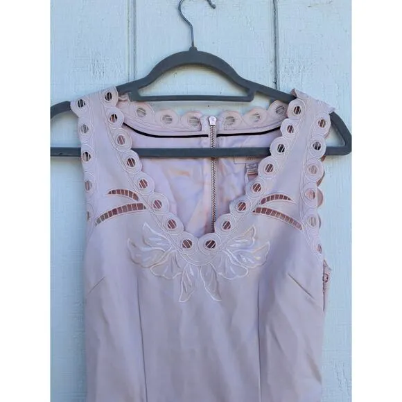 Ted Baker Emalise V Neck Embroidered Skater Dress, Pink, Sz 1 (Sz 4)