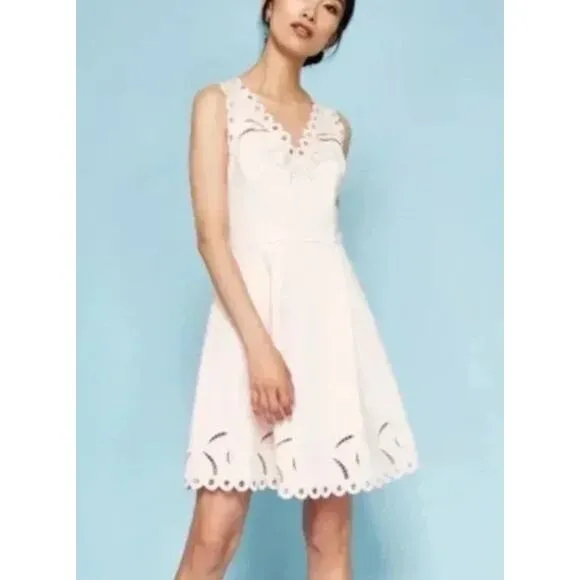 Ted Baker Emalise V Neck Embroidered Skater Dress, Pink, Sz 1 (Sz 4)