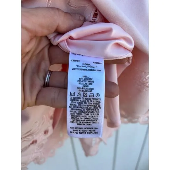 Ted Baker Emalise V Neck Embroidered Skater Dress, Pink, Sz 1 (Sz 4)
