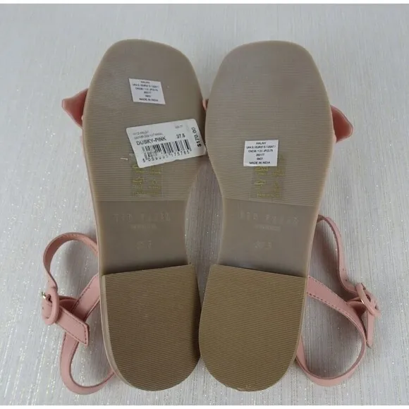 TED BAKER London Halah Sandals Shoes Flats Bow Leather Dusty Pink NIB Women 7