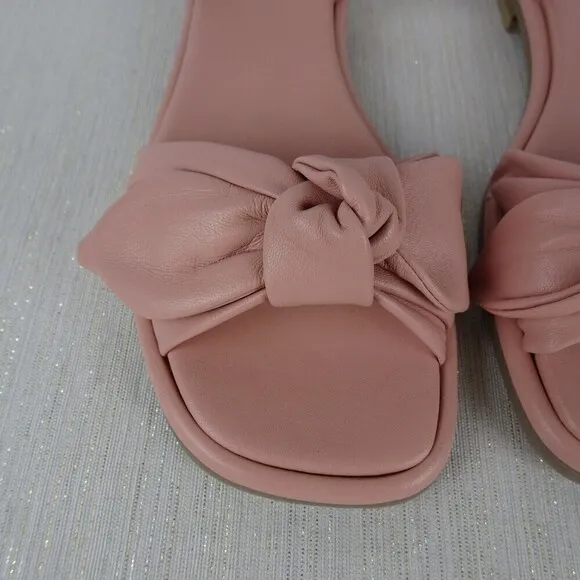 TED BAKER London Halah Sandals Shoes Flats Bow Leather Dusty Pink NIB Women 7