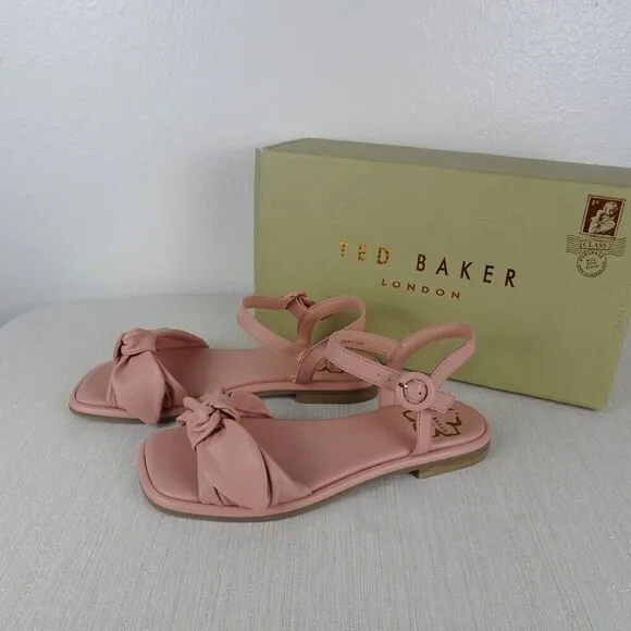 TED BAKER London Halah Sandals Shoes Flats Bow Leather Dusty Pink NIB Women 7