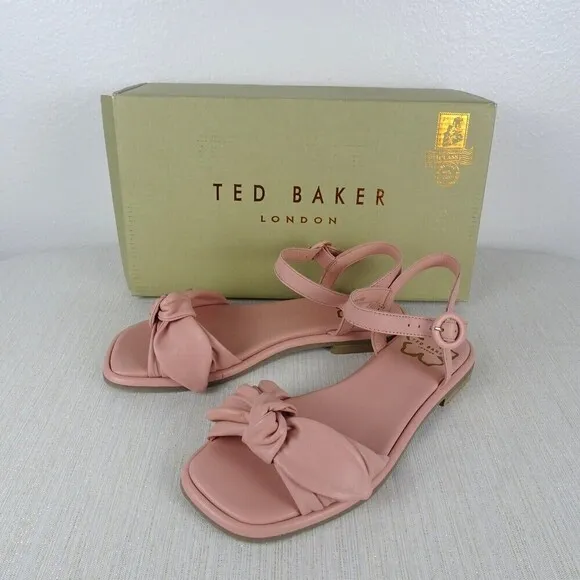TED BAKER London Halah Sandals Shoes Flats Bow Leather Dusty Pink NIB Women 7