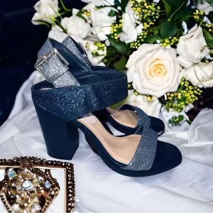 TED Baker London Blue &amp; Silver Glitter Heeled Sandals. Size 37. US size 6.5