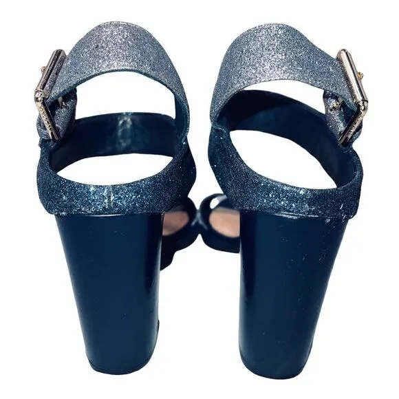 TED Baker London Blue &amp; Silver Glitter Heeled Sandals. Size 37. US size 6.5