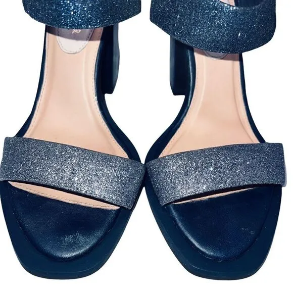 TED Baker London Blue &amp; Silver Glitter Heeled Sandals. Size 37. US size 6.5
