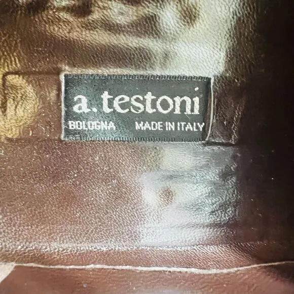 Testoni Shoes Mens 12.5 Brown Leather Oxford Black Label Italy Dress Vintage