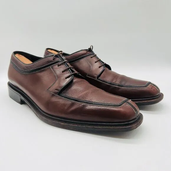 Testoni Shoes Mens 12.5 Brown Leather Oxford Black Label Italy Dress Vintage