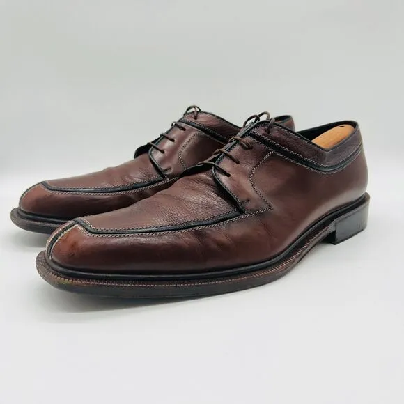 Testoni Shoes Mens 12.5 Brown Leather Oxford Black Label Italy Dress Vintage