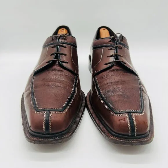 Testoni Shoes Mens 12.5 Brown Leather Oxford Black Label Italy Dress Vintage