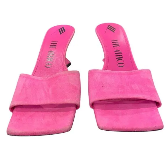 The Attico Cheope Suede Sandals Sculpted Heel Square Toe Statement Party Sz 7.5