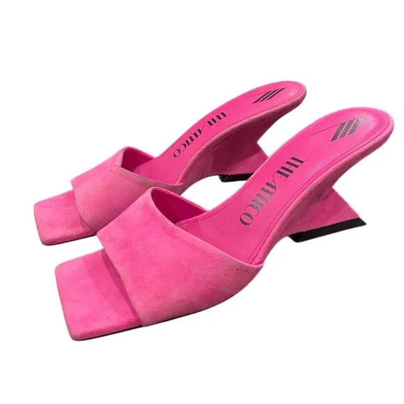 The Attico Cheope Suede Sandals Sculpted Heel Square Toe Statement Party Sz 7.5