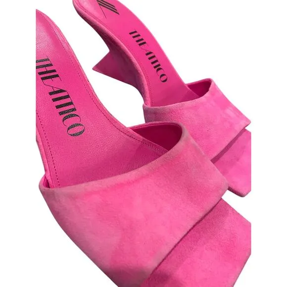 The Attico Cheope Suede Sandals Sculpted Heel Square Toe Statement Party Sz 7.5