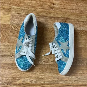 THE SHOES BOX Made in Italy Size 7 Blue Glitter Sneakers with Star Design
