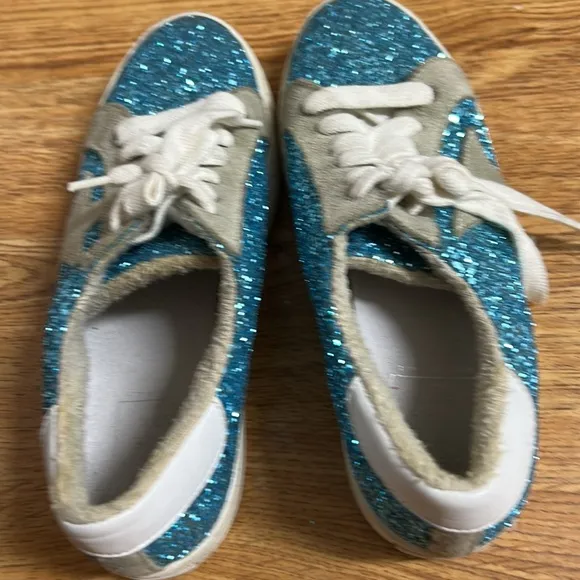 THE SHOES BOX Made in Italy Size 7 Blue Glitter Sneakers with Star Design