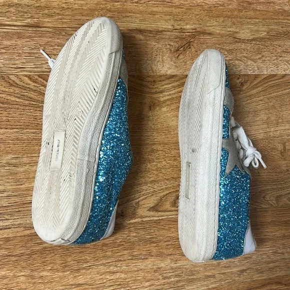 THE SHOES BOX Made in Italy Size 7 Blue Glitter Sneakers with Star Design