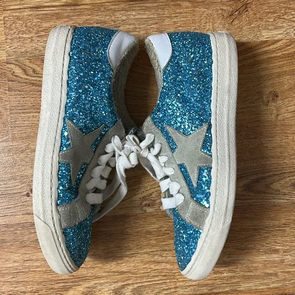 THE SHOES BOX Made in Italy Size 7 Blue Glitter Sneakers with Star Design