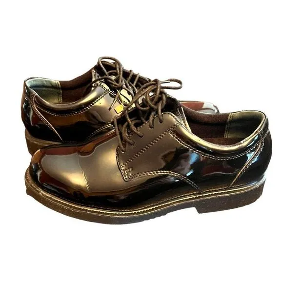Thorogood Black Shiny Poromeric Academy Oxford Dress Shoes Men's Size 9M With Bo