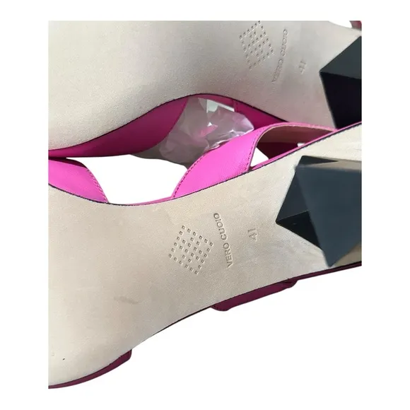 TIANNIA BARNES Leather HOPE ANKLE STRAP HEELS PINK Diamond Heel sz 10 msrp $675