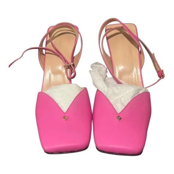 TIANNIA BARNES Leather HOPE ANKLE STRAP HEELS PINK Diamond Heel sz 10 msrp $675