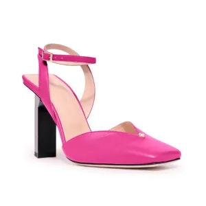 TIANNIA BARNES Leather HOPE ANKLE STRAP HEELS PINK Diamond Heel sz 10 msrp $675