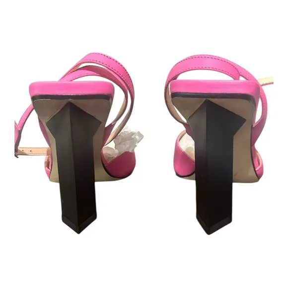 TIANNIA BARNES Leather HOPE ANKLE STRAP HEELS PINK Diamond Heel sz 10 msrp $675