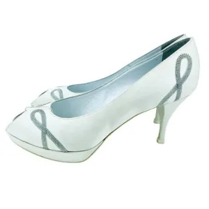 Tiffi Bridal Shoes Made in Italy Peep Toe White Satin Rhinestone Pumps SZ 41 EU