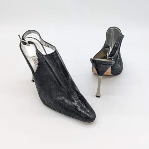 Timothy Hitsman Women's Black Pointed Toe Sling Back Metal Heels Size 8.5