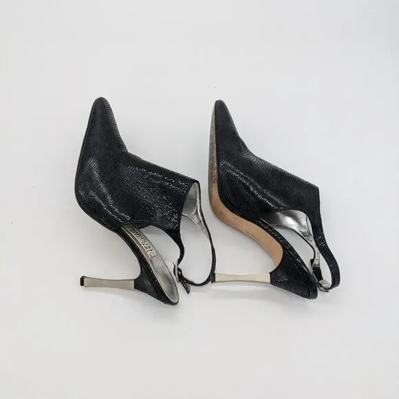 Timothy Hitsman Women's Black Pointed Toe Sling Back Metal Heels Size 8.5