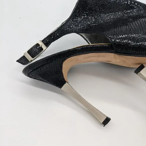 Timothy Hitsman Women's Black Pointed Toe Sling Back Metal Heels Size 8.5