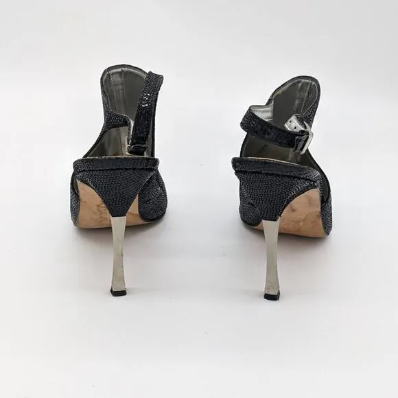 Timothy Hitsman Women's Black Pointed Toe Sling Back Metal Heels Size 8.5