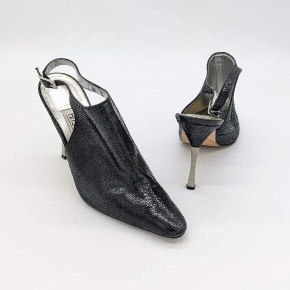Timothy Hitsman Women's Black Pointed Toe Sling Back Metal Heels Size 8.5