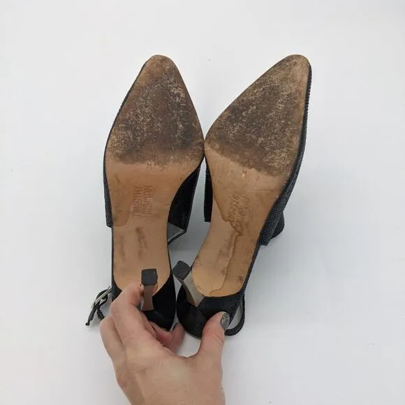Timothy Hitsman Women's Black Pointed Toe Sling Back Metal Heels Size 8.5