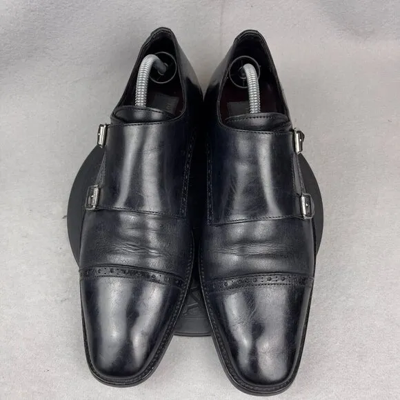 To Boot New York Black Leather Double Monk Strap Cap Toe Dress Shoes Size 10