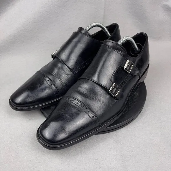 To Boot New York Black Leather Double Monk Strap Cap Toe Dress Shoes Size 10