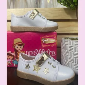 Toddler Girl Sneakers White/Gold Glitter Velcro Strap
