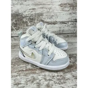 Toddler Nike Air Jordan 1 Mid SE 'Glitter Swoosh' White/Blue Sneakers Sz 4C