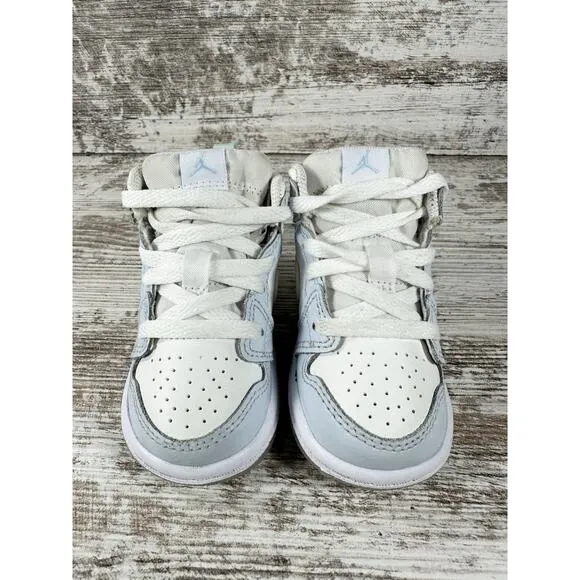 Toddler Nike Air Jordan 1 Mid SE 'Glitter Swoosh' White/Blue Sneakers Sz 4C